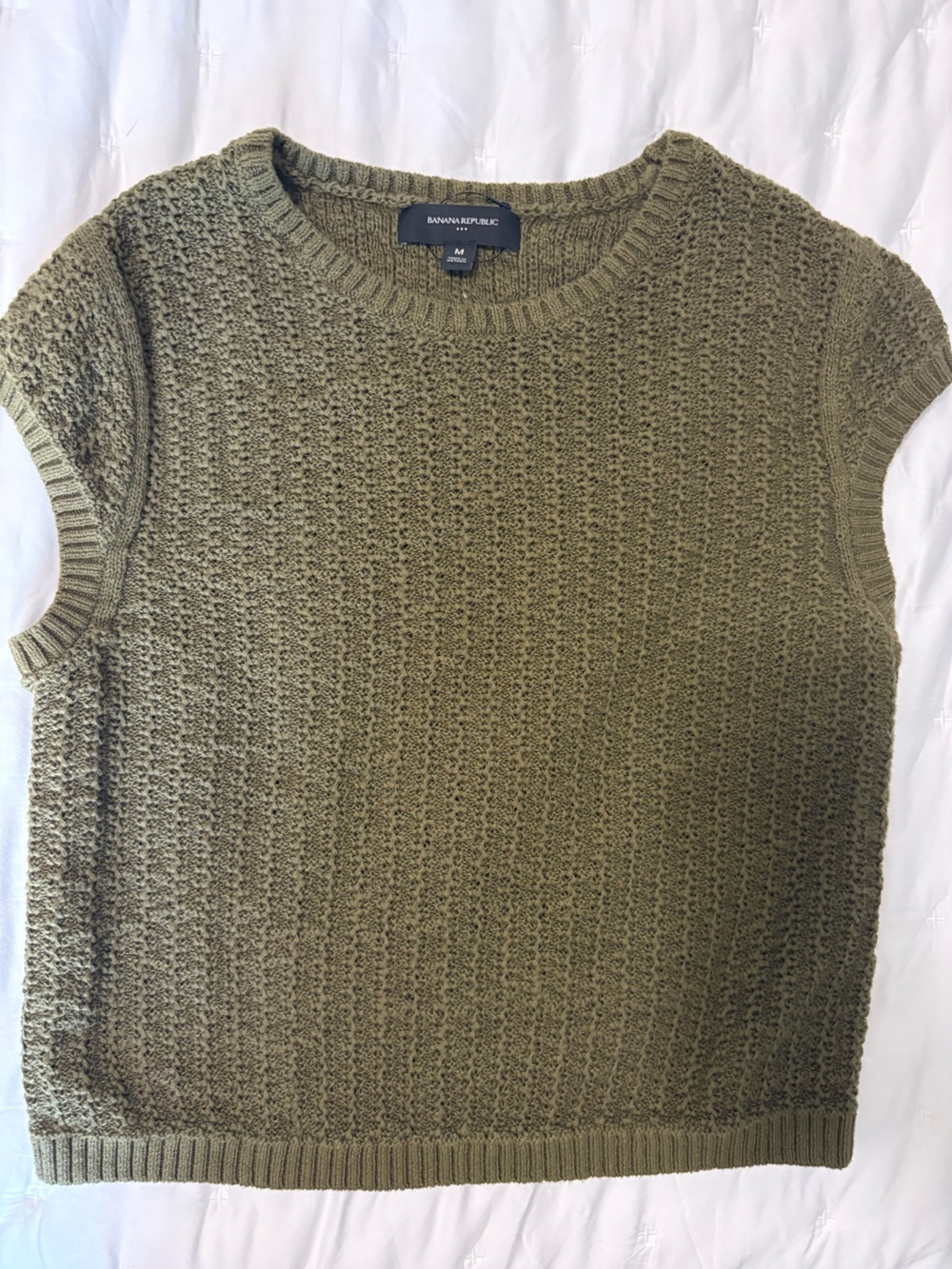 Banana Republic Olive Green Textured Crewneck Sweater Short Sleeved M